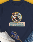 One Human Year = Ten Dog Years, Volume 3, Women's T-Shirt-Navy-a funny shirt for dog lovers and dog owners, designed by Dog Gang of Switzerland, printed locally in your region