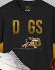 Unisex T-shirt with a funny dog ​​stealing the letter "o" from the word "Dogs" from the DOGS series (D-GS), volume 1. Perfect for dog lovers. From the Swiss design label Dog Gang.