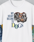 My Heart Belong To Dogs, Volume 1, Unisex T-Shirt-White. A perfect gift for dog lovers and dog owners. Design by Dog Gang