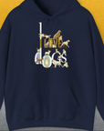The shirt features a funny dog design with I love dogs text made from adorable dog illustrations. Perfect for any dog lover gift. Designed by Dog Gang.