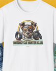 Motorcycle Hunter Club, Volume 1, Unisex T-Shirt-White. A perfect gift for dog lovers and dog owners. Design by Dog Gang